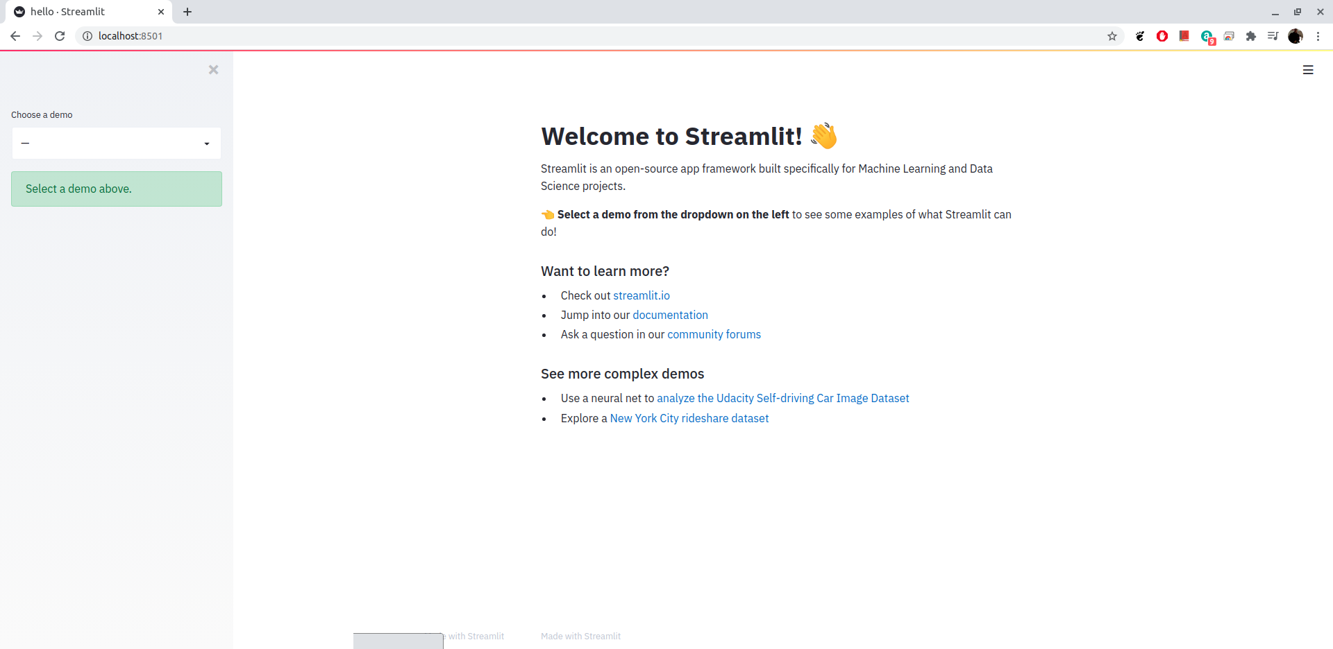 streamlit hello homepage